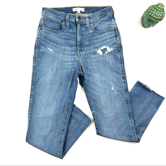 MADEWELL 10” Highrise Skinny Med Wash Faded Distress Stretch Ankle Jeans (27) - Picture 2 of 15